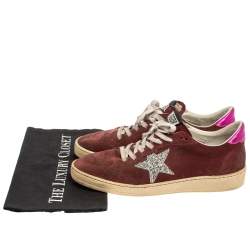 Pre Owned Golden Goose Burgundy Suede Leather And Glitter Ball Star Lace Up Sneakers Size 40