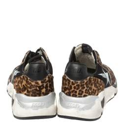 Pre Owned Golden Goose Black/Brown Leopard Print Calfhair and Neoprene Running Sneakers Size 40