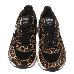 Pre Owned Golden Goose Black/Brown Leopard Print Calfhair and Neoprene Running Sneakers Size 40