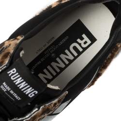 Pre Owned Golden Goose Black/Brown Leopard Print Calfhair and Neoprene Running Sneakers Size 40