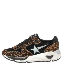 Pre Owned Golden Goose Black/Brown Leopard Print Calfhair and Neoprene Running Sneakers Size 40