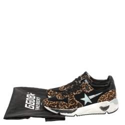 Pre Owned Golden Goose Black/Brown Leopard Print Calfhair and Neoprene Running Sneakers Size 40