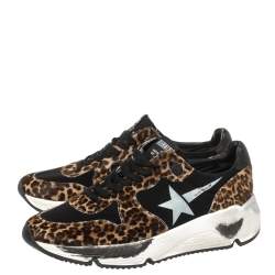 Pre Owned Golden Goose Black/Brown Leopard Print Calfhair and Neoprene Running Sneakers Size 40