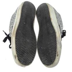 Pre Owned Golden Goose Silver Glitter And Suede Superstar Low Top Sneakers Size 39