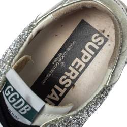Pre Owned Golden Goose Silver Glitter And Suede Superstar Low Top Sneakers Size 39
