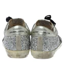 Pre Owned Golden Goose Silver Glitter And Suede Superstar Low Top Sneakers Size 39
