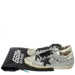 Pre Owned Golden Goose Silver Glitter And Suede Superstar Low Top Sneakers Size 39
