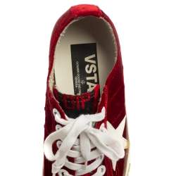 Pre Owned Golden Goose Red Velvet And Leather V Star 2 Low Top Sneakers Size 36