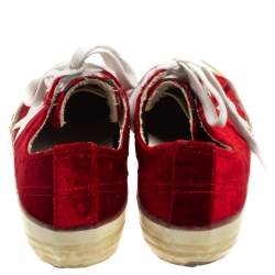 Pre Owned Golden Goose Red Velvet And Leather V Star 2 Low Top Sneakers Size 36