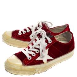 Pre Owned Golden Goose Red Velvet And Leather V Star 2 Low Top Sneakers Size 36