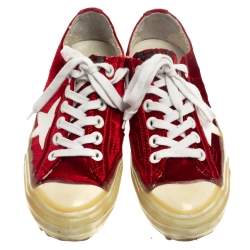 Pre Owned Golden Goose Red Velvet And Leather V Star 2 Low Top Sneakers Size 36
