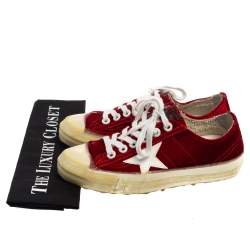 Pre Owned Golden Goose Red Velvet And Leather V Star 2 Low Top Sneakers Size 36