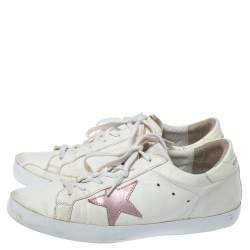 Pre Owned Golden Goose White Leather Superstar Lace Up Sneakers Size 40