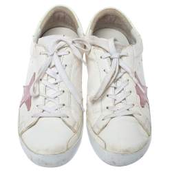 Pre Owned Golden Goose White Leather Superstar Lace Up Sneakers Size 40