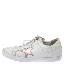 Pre Owned Golden Goose White Leather Superstar Lace Up Sneakers Size 40