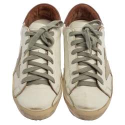 Pre Owned Golden Goose White Leather Superstar Low-Top Sneakers Size 35