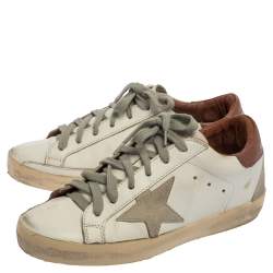 Pre Owned Golden Goose White Leather Superstar Low-Top Sneakers Size 35