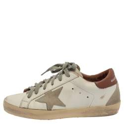 Pre Owned Golden Goose White Leather Superstar Low-Top Sneakers Size 35