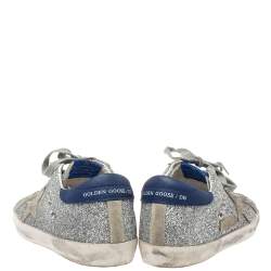 Pre Owned Golden Goose Silver Suede And Glitter Super-Star Sneakers Size 38