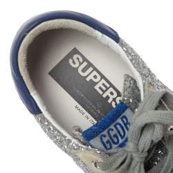 Pre Owned Golden Goose Silver Suede And Glitter Super-Star Sneakers Size 38
