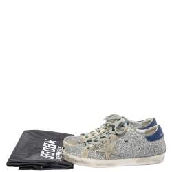 Pre Owned Golden Goose Silver Suede And Glitter Super-Star Sneakers Size 38