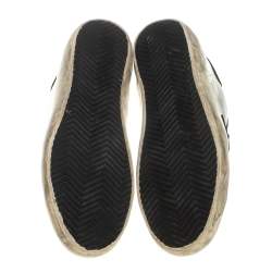 Pre Owned Golden Goose Silver/Black Leather and Suede Superstar Lace Up Sneakers Size 36