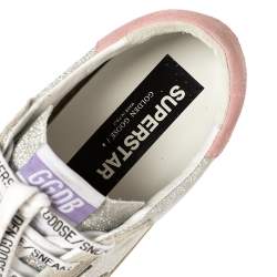 Pre Owned Golden Goose Silver/White Glitter And Suede SuperStar Sneakers Size 41