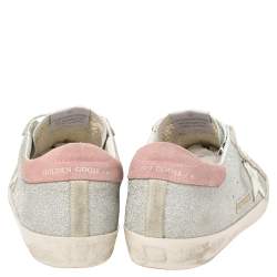Pre Owned Golden Goose Silver/White Glitter And Suede SuperStar Sneakers Size 41