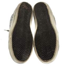 Pre Owned Golden Goose Silver/White Glitter And Leather Superstar Sneakers Size 37