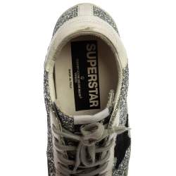 Pre Owned Golden Goose Silver/White Glitter And Leather Superstar Sneakers Size 37