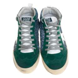 Pre Owned Golden Goose Tricolor Glitter and Suede Mid Star High Top Sneakers Size 39