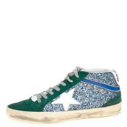 Pre Owned Golden Goose Tricolor Glitter and Suede Mid Star High Top Sneakers Size 39