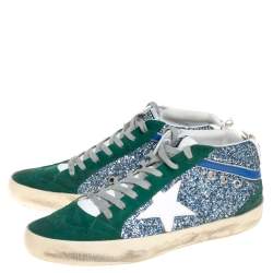 Pre Owned Golden Goose Tricolor Glitter and Suede Mid Star High Top Sneakers Size 39