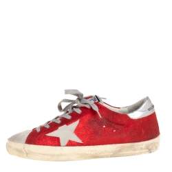 Pre Owned Golden Goose Red Suede Superstar Low Top Sneakers Size 39