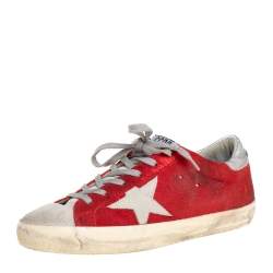 Pre Owned Golden Goose Red Suede Superstar Low Top Sneakers Size 39