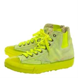 Pre Owned Golden Goose Neon Green V Star Dip High Top Sneakers Size 39