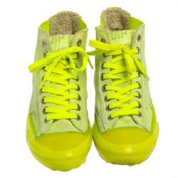 Pre Owned Golden Goose Neon Green V Star Dip High Top Sneakers Size 39