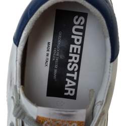 Pre Owned Golden Goose White Leather And Glitter Superstar Lace Up Sneakers Size 40