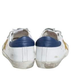 Pre Owned Golden Goose White Leather And Glitter Superstar Lace Up Sneakers Size 40