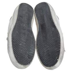 Pre Owned Golden Goose White Leather And Glitter Superstar Lace Up Sneakers Size 40