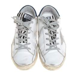 Pre Owned Golden Goose White Leather Superstar Lace Up Sneakers Size 39