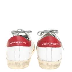 Pre Owned Golden Goose White/Silver Leather And Glitter Superstar Lace Up Sneakers Size 40