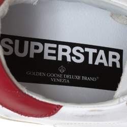 Pre Owned Golden Goose White/Silver Leather And Glitter Superstar Lace Up Sneakers Size 40