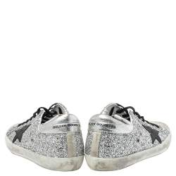 Pre Owned Golden Goose Silver Glitter And Suede Superstar Sneakers Size 39
