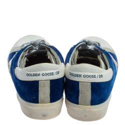 Pre Owned Golden Goose Blue/White Velvet And Leather May Low Top Sneakers Size 39