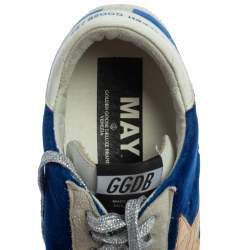 Pre Owned Golden Goose Blue/White Velvet And Leather May Low Top Sneakers Size 39