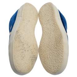 Pre Owned Golden Goose Blue/White Velvet And Leather May Low Top Sneakers Size 39