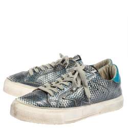 Golden Goose Metallic Blue Snake Embossed Leather Sneakers Size 37