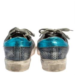 Golden Goose Metallic Blue Snake Embossed Leather Sneakers Size 37