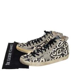 Pre Owned Golden Goose Beige/Black Printed Canvas Francy High Top Sneakers Size 42